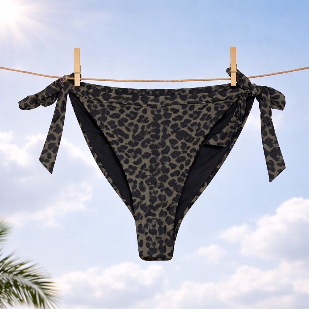 Good American Leopard Bikini Bottom Size 5 Tie Side High Cut Cheeky Cowgirl